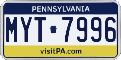 PA license plate MYT7996