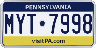 PA license plate MYT7998