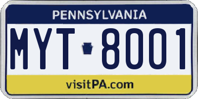 PA license plate MYT8001