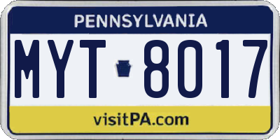 PA license plate MYT8017