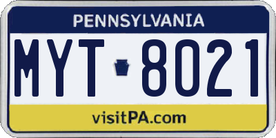 PA license plate MYT8021