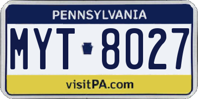 PA license plate MYT8027