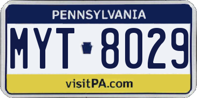 PA license plate MYT8029