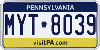 PA license plate MYT8039