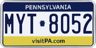 PA license plate MYT8052