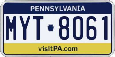 PA license plate MYT8061