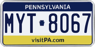 PA license plate MYT8067