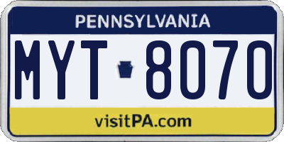 PA license plate MYT8070