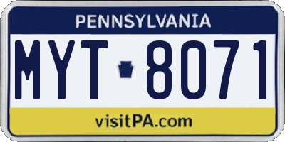 PA license plate MYT8071