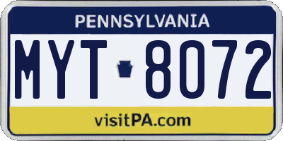 PA license plate MYT8072