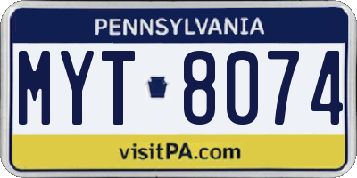 PA license plate MYT8074