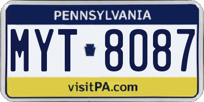 PA license plate MYT8087