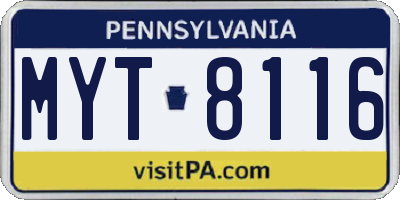 PA license plate MYT8116