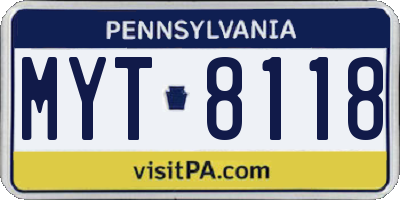 PA license plate MYT8118