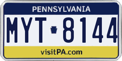 PA license plate MYT8144