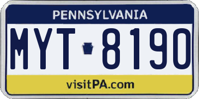 PA license plate MYT8190