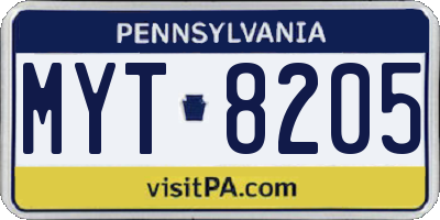 PA license plate MYT8205