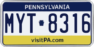 PA license plate MYT8316
