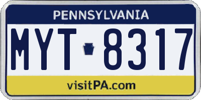 PA license plate MYT8317
