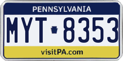 PA license plate MYT8353