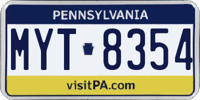 PA license plate MYT8354