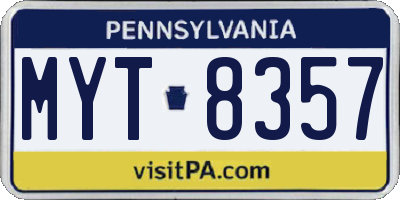 PA license plate MYT8357