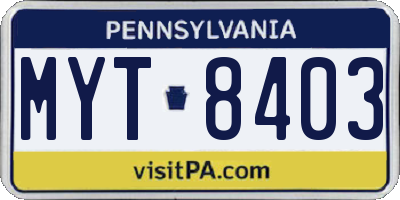 PA license plate MYT8403