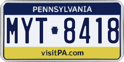 PA license plate MYT8418