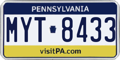 PA license plate MYT8433