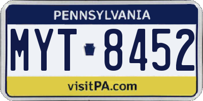 PA license plate MYT8452