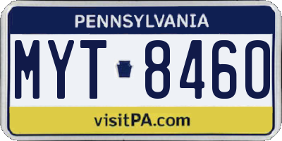 PA license plate MYT8460