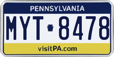 PA license plate MYT8478