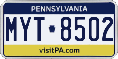 PA license plate MYT8502