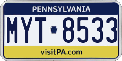 PA license plate MYT8533