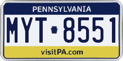 PA license plate MYT8551