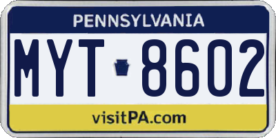 PA license plate MYT8602