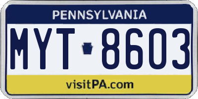 PA license plate MYT8603