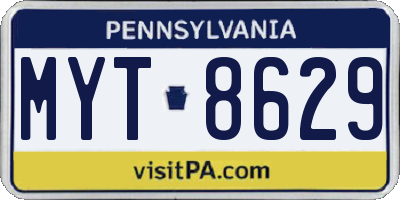 PA license plate MYT8629