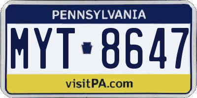 PA license plate MYT8647