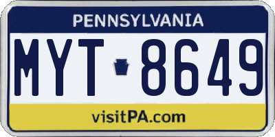 PA license plate MYT8649