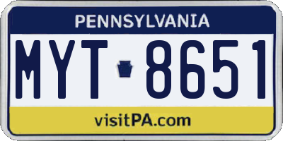 PA license plate MYT8651