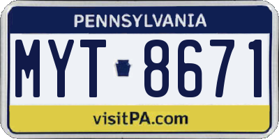 PA license plate MYT8671