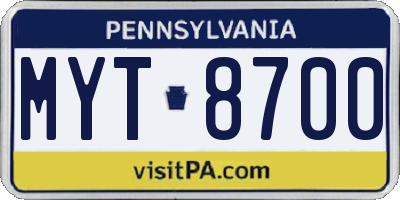 PA license plate MYT8700