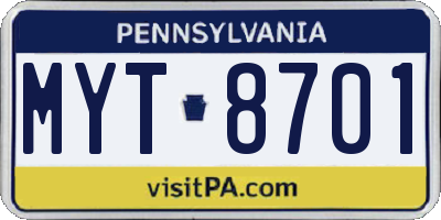 PA license plate MYT8701