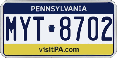 PA license plate MYT8702