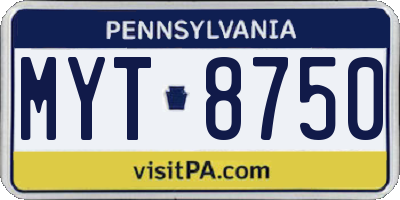 PA license plate MYT8750