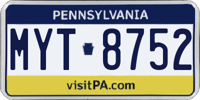 PA license plate MYT8752