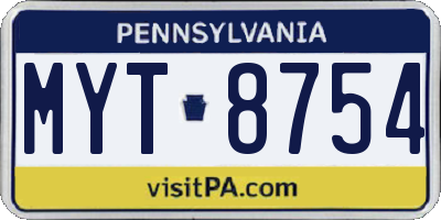 PA license plate MYT8754