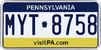 PA license plate MYT8758