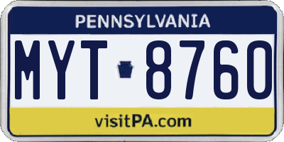 PA license plate MYT8760